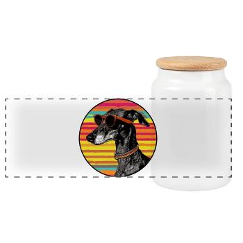 Chien avec des lunettes de soleil - Boîte à biscuits avec couvercle en bois - blanc - Devant