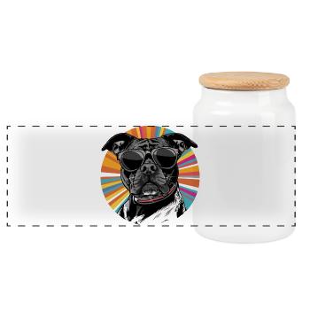 Hund mit Sonnenbrille Retro Patch - Panorama Keksdose mit Holzdeckel - Weiß - Vorne