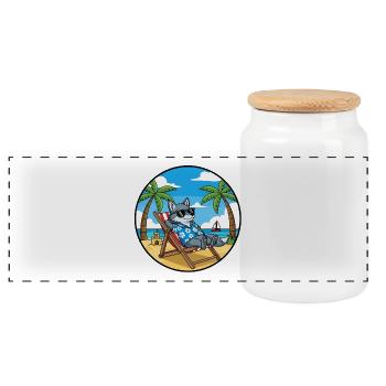 Coole Wolf Beach Urlaubs-Sommervibes - Panorama Keksdose mit Holzdeckel - Weiß - Vorne