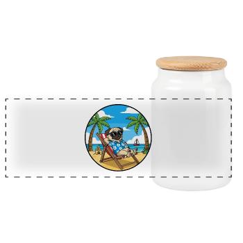 Coole Pug Beach Urlaubs-Sommerstimmung - Panorama Keksdose mit Holzdeckel - Weiß - Vorne