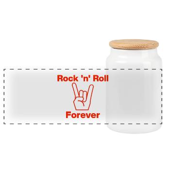 Rock 'n' Roll Forever – Horns up, Pommesgabel - Panorama Keksdose mit Holzdeckel - Weiß - Vorne