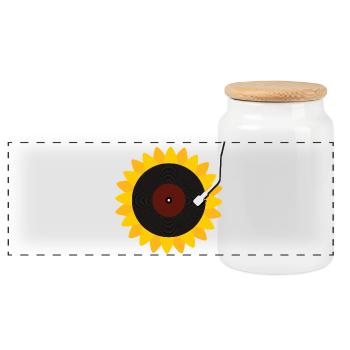 Sunflower Record - Panoramic Cookie Jar with Wooden Lid - white - Front
