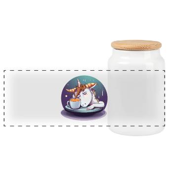 Tired Unicorn Coffee Magic - Panoramic Cookie Jar with Wooden Lid - white - Front