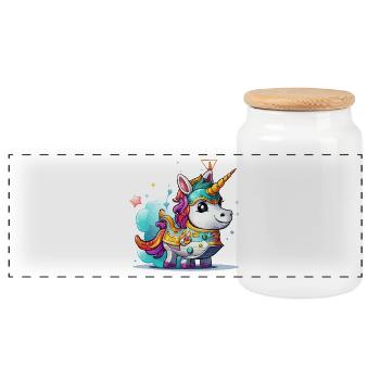 Space Unicorn Adventure - Panoramic Cookie Jar with Wooden Lid - white - Front