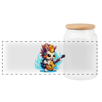 Guitar Hero Hedgehog with Amp - Panoramic Cookie Jar with Wooden Lid - white - Front