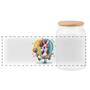 Licorne arc-en-ciel avec sucette - Boîte à biscuits avec couvercle en bois - blanc - Devant