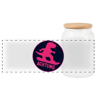 Kinder Wintersport Snowboarding Dinosaurier - Panorama Keksdose mit Holzdeckel - Weiß - Vorne