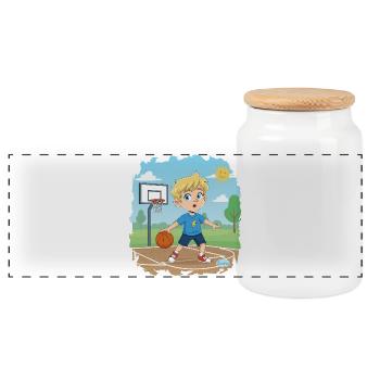 Bouno joue au basket - Petit Sportif Comic - Boîte à biscuits avec couvercle en bois - blanc - Devant