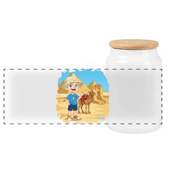 Bouno in Egypt - Adventure at the Pyramids - Panoramic Cookie Jar with Wooden Lid - white - Front