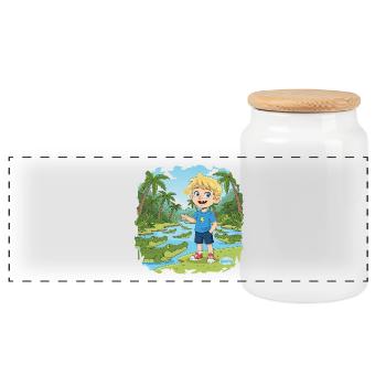 Bouno the Adventurer in the Crocodile Swamp - Panoramic Cookie Jar with Wooden Lid - white - Front