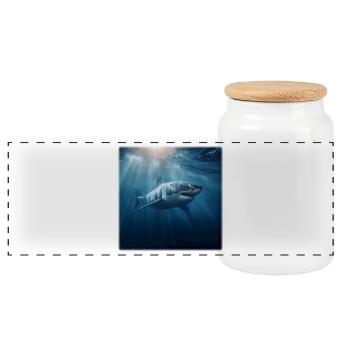 Great White Shark in Sunlight Design Ocean - Panoramic Cookie Jar with Wooden Lid - white - Front