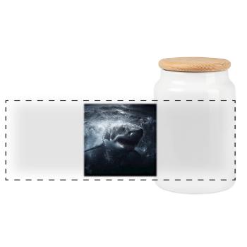 Conception de l’attaque du grand requin blanc dans l’océan - Boîte à biscuits avec couvercle en bois - blanc - Devant