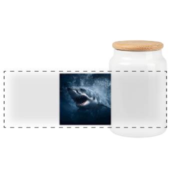 Großer Weißer Hai Angriff Ozean Design Raubfisch - Panorama Keksdose mit Holzdeckel - Weiß - Vorne
