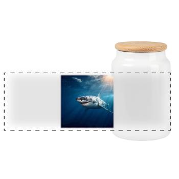 Great White Shark in Sunlight Ocean Design - Panoramic Cookie Jar with Wooden Lid - white - Front