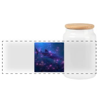 Walhai im magischen Blütenmeer Design Fantasy - Panorama Keksdose mit Holzdeckel - Weiß - Vorne