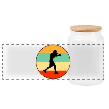 Retro Boxing Silhouette Combat Sport Athlete - Panoramic Cookie Jar with Wooden Lid - white - Front