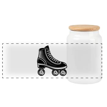 Roller skate - Panoramic Cookie Jar with Wooden Lid - white - Front