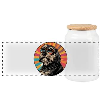Sunglasses Dog in Retro Rainbow - Panoramic Cookie Jar with Wooden Lid - white - Front