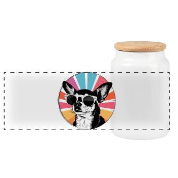 Chihuahua Retro Radial with Sunglasses - Panoramic Cookie Jar with Wooden Lid - white - Front