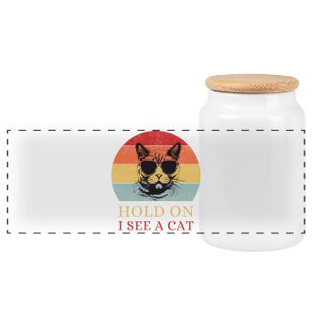 Hold On, I See a Cat – Retro Katze - Panorama Keksdose mit Holzdeckel - Weiß - Vorne