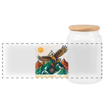 adventure awaits - Panoramic Cookie Jar with Wooden Lid - white - Front