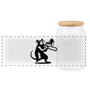 Bass rat with guitar - Panoramic Cookie Jar with Wooden Lid - white - Front
