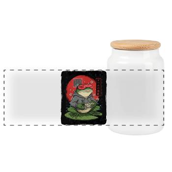 Retro gamer frog in a hoodie - Panoramic Cookie Jar with Wooden Lid - white - Front