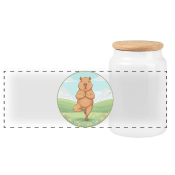 Zen Capybara Yoga Pose Mindfulness Art - Panoramic Cookie Jar with Wooden Lid - white - Front