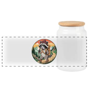 Happy Hiking Raccoon Adventure Trail Kunst - Panorama Keksdose mit Holzdeckel - Weiß - Vorne