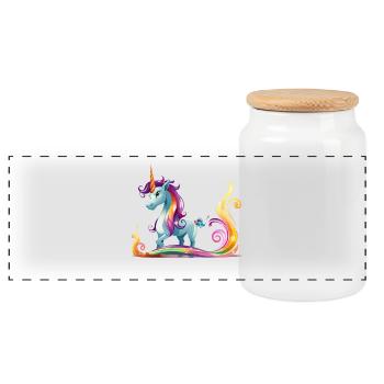 Rainbow Unicorn Color Streams - Panoramic Cookie Jar with Wooden Lid - white - Front
