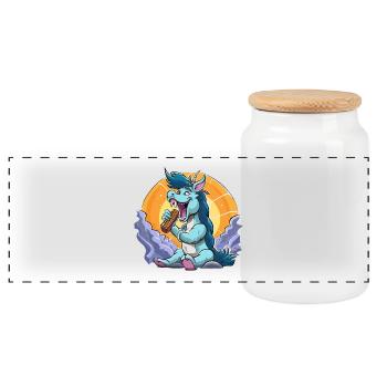 Blauer Drachen-Sänger vor Sonnenkreis - Panorama Keksdose mit Holzdeckel - Weiß - Vorne