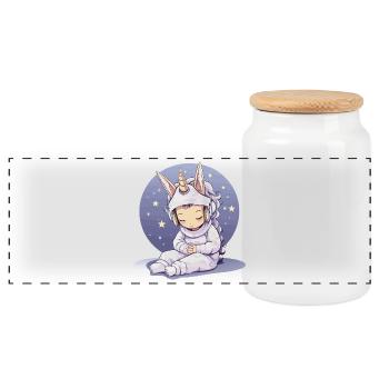 Little unicorn in meditation coat - Panoramic Cookie Jar with Wooden Lid - white - Front