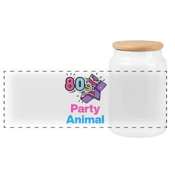 80s Party, Animal – Neon Wild! - Panoramic Cookie Jar with Wooden Lid - white - Front