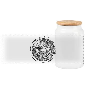 Serenity Dragon - Mindfulness & Fantasy - Panoramic Cookie Jar with Wooden Lid - white - Front