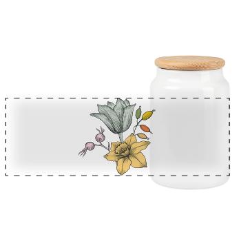 Vintage Blossom Illustration - Panoramic Cookie Jar with Wooden Lid - white - Front