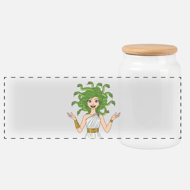 Méduse, la déesse de la mythologie grecque - Boîte à biscuits avec couvercle en bois - blanc