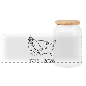 1776-2026 USA Semiquincentennial 250th - Panoramic Cookie Jar with Wooden Lid - white - Front