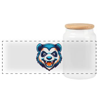 Logo de la mascotte Savage Panda Esports - Boîte à biscuits avec couvercle en bois - blanc - Devant