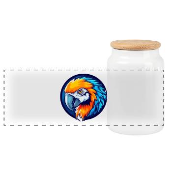 Tropical Parrot Esports Mascot Logo - Panoramic Cookie Jar with Wooden Lid - white - Front