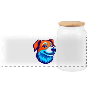 Happy Dog Esports Mascot Logo - Panoramic Cookie Jar with Wooden Lid - white - Front