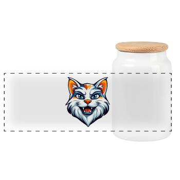 Fierce Feline Cat Mascot Logo - Panoramic Cookie Jar with Wooden Lid - white - Front