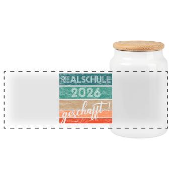 Realschule 2026 : Don accompli, certificat de fin d’études secondaires - Boîte à biscuits avec couvercle en bois - blanc - Devant