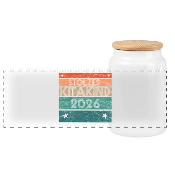 Proud Kitakind 2026 Kita Start Kindergarten Hort - Panoramic Cookie Jar with Wooden Lid - white - Front