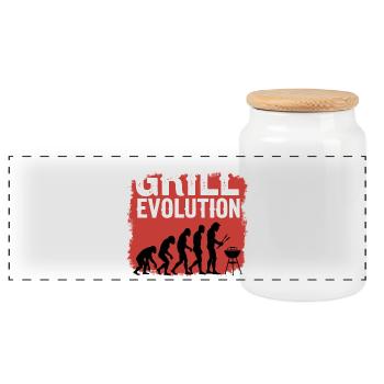Grill Evolution Lustiger Grillmeister Spruch - Panorama Keksdose mit Holzdeckel - Weiß - Vorne