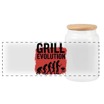 Grill Evolution Funny Grill Master Saying - Panoramic Cookie Jar with Wooden Lid - white - Front