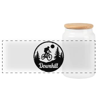 Aventure de VTT en descente dans la forêt - Boîte à biscuits avec couvercle en bois - blanc - Devant