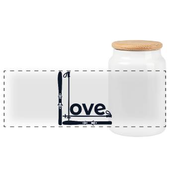 Winter Love Ski - Panoramic Cookie Jar with Wooden Lid - white - Front