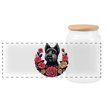 Terrier Rose Circle - Panoramic Cookie Jar with Wooden Lid - white - Front