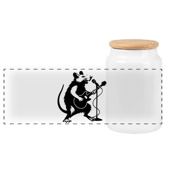 Ratterrock star with guitar - Panoramic Cookie Jar with Wooden Lid - white - Front