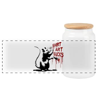Graffiti Rat with Brush "Shirt Art Sucks" - Panoramic Cookie Jar with Wooden Lid - white - Front